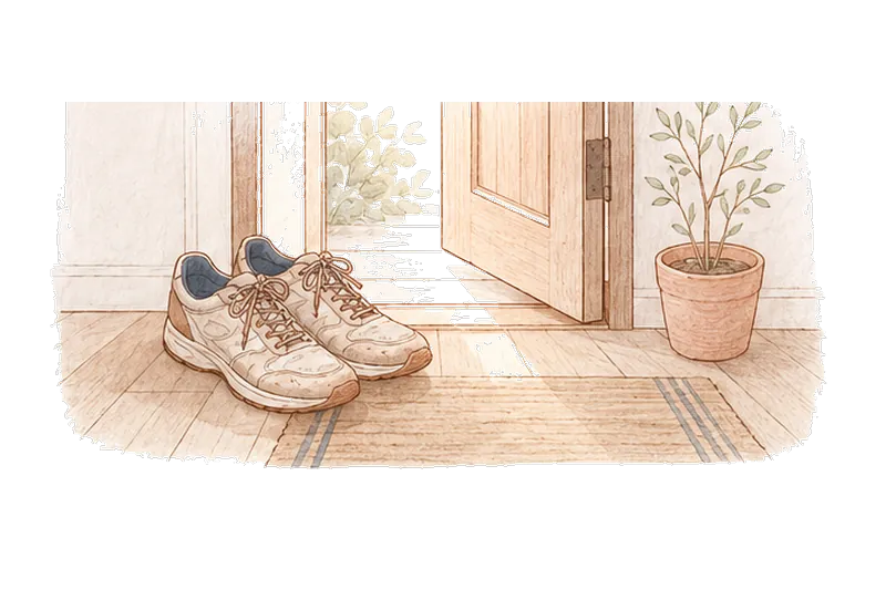 開いた玄関と外出用の靴のイラスト
