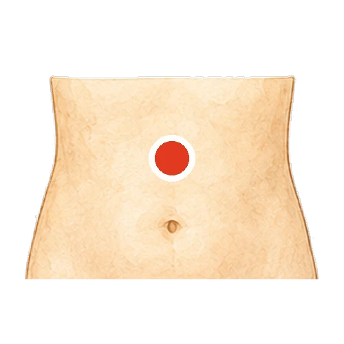 おなかを正面から見た図。おへその上に赤い印
