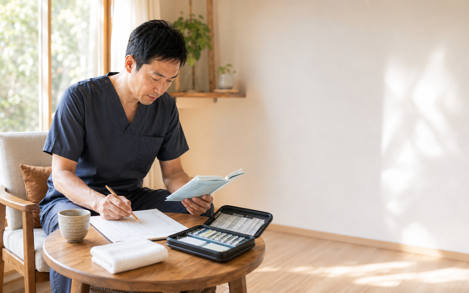 ご家族の希望を聞きながらケアプランを作成している様子
